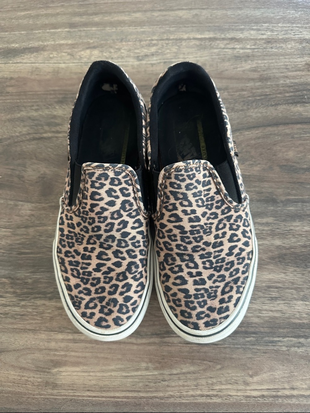 Vans Women's Slip-On Sneakers in Leopard Print Tan and Black